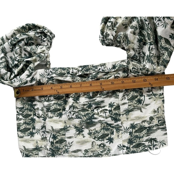 Abercrombie & Fitch Scenic Print Linen Blend Puff Sleeve Cropped Blouse Small - Picture 7 of 10